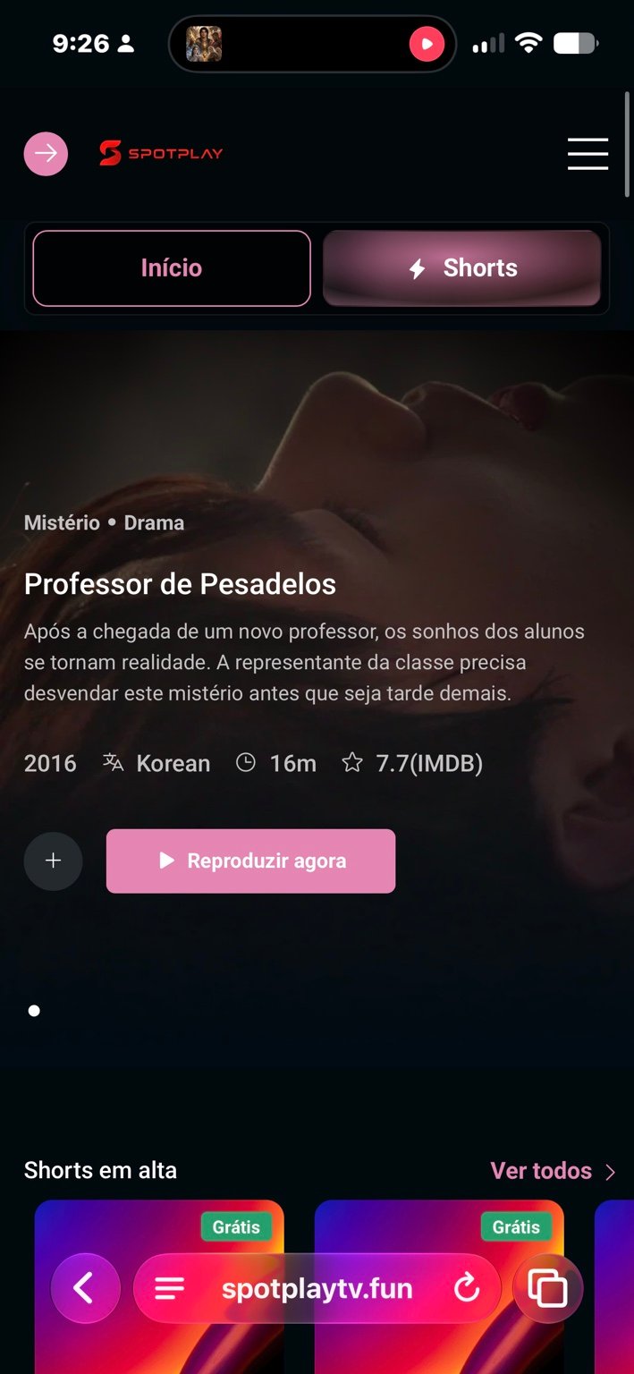 Tela de Shorts da SpotPlayTV
