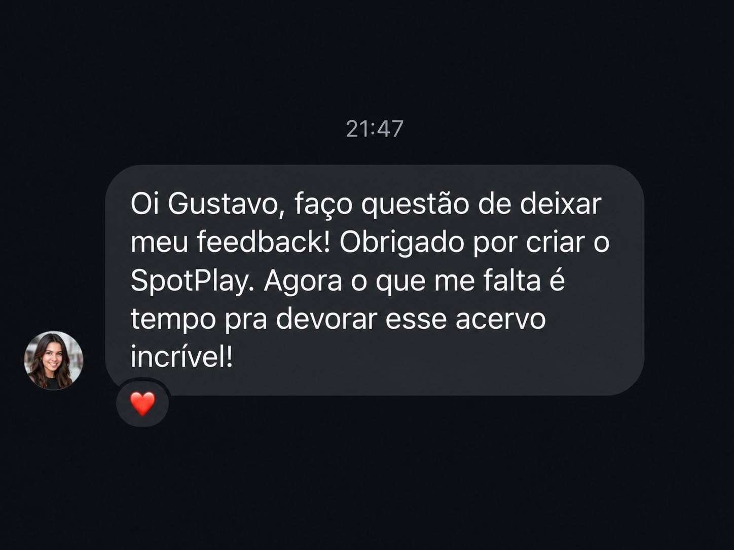 Cliente agradece pelo acervo da SpotPlay